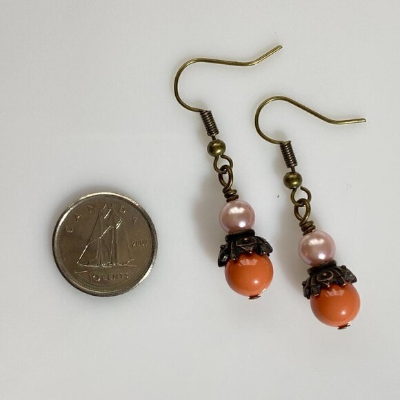 Coral Austrian Crystal Pearls Earrings - Picture 10 of 10